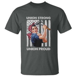 Union Strong Union Proud T Shirt Solidarity American Flag Hammer Woman TS11 Dark Heather Print Your Wear