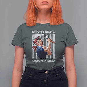 Union Strong Union Proud T Shirt For Women Solidarity American Flag Hammer Woman TS11 Dark Heather Print Your Wear