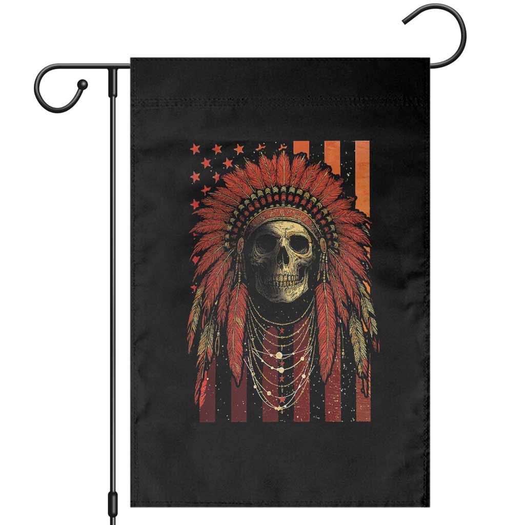 Native American Indian Chief Skull Headdress Vintage USA Flag Garden Flag TS11 Black Print Your Wear