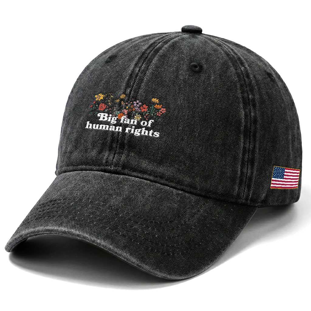 Big Fan Of Human Rights Washed Cotton Baseball Cap Retro Flowers TS11 Print Your Wear