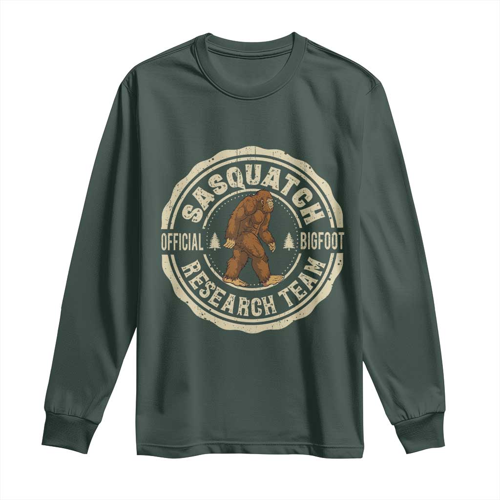Funny Bigfoot Research Team Long Sleeve Shirt Retro Official Sasquatch Forest Stroll TS11 Dark Forest Green Print Your Wear