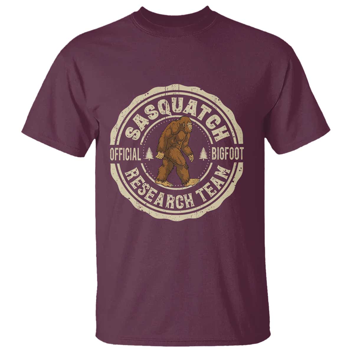 Funny Bigfoot Research Team T Shirt Retro Official Sasquatch Forest Stroll TS11 Maroon Print Your Wear