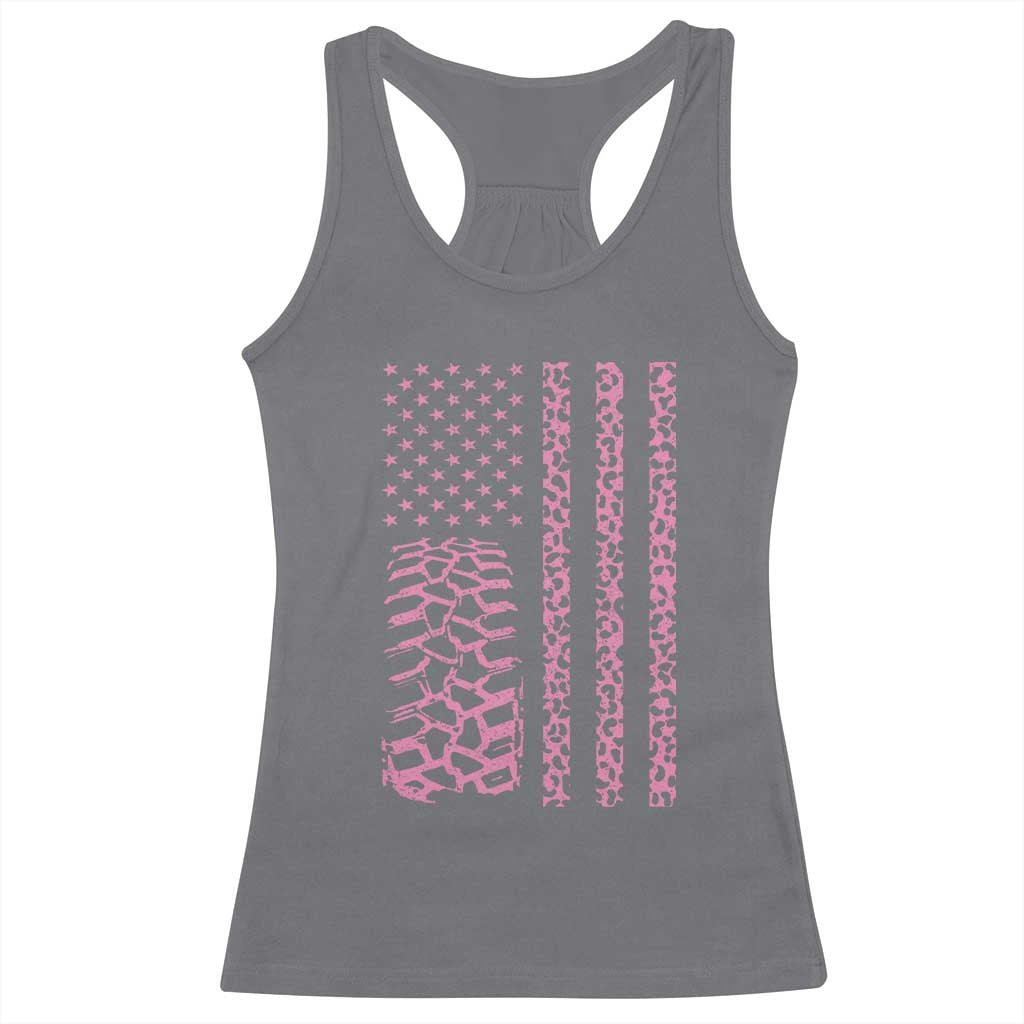 Off Road Car Wheel Pink Leopard Print American Flag Racerback Tank Top TS11 Charcoal Print Your Wear
