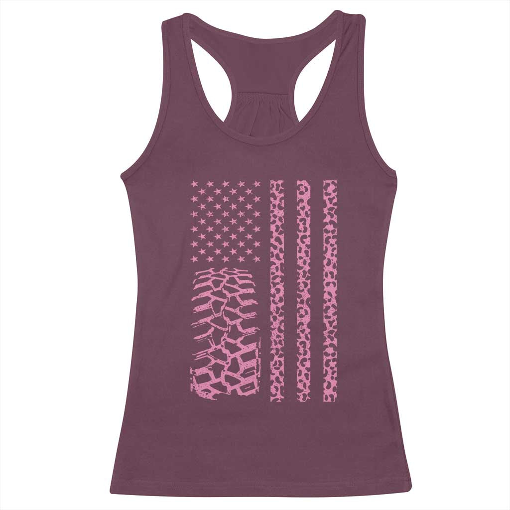 Off Road Car Wheel Pink Leopard Print American Flag Racerback Tank Top TS11 Maroon Print Your Wear
