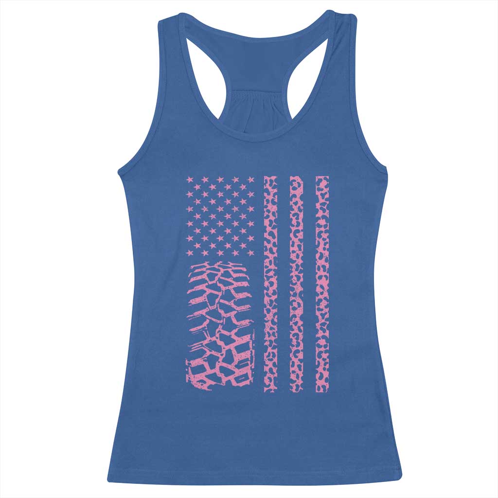 Off Road Car Wheel Pink Leopard Print American Flag Racerback Tank Top TS11 Royal Blue Print Your Wear