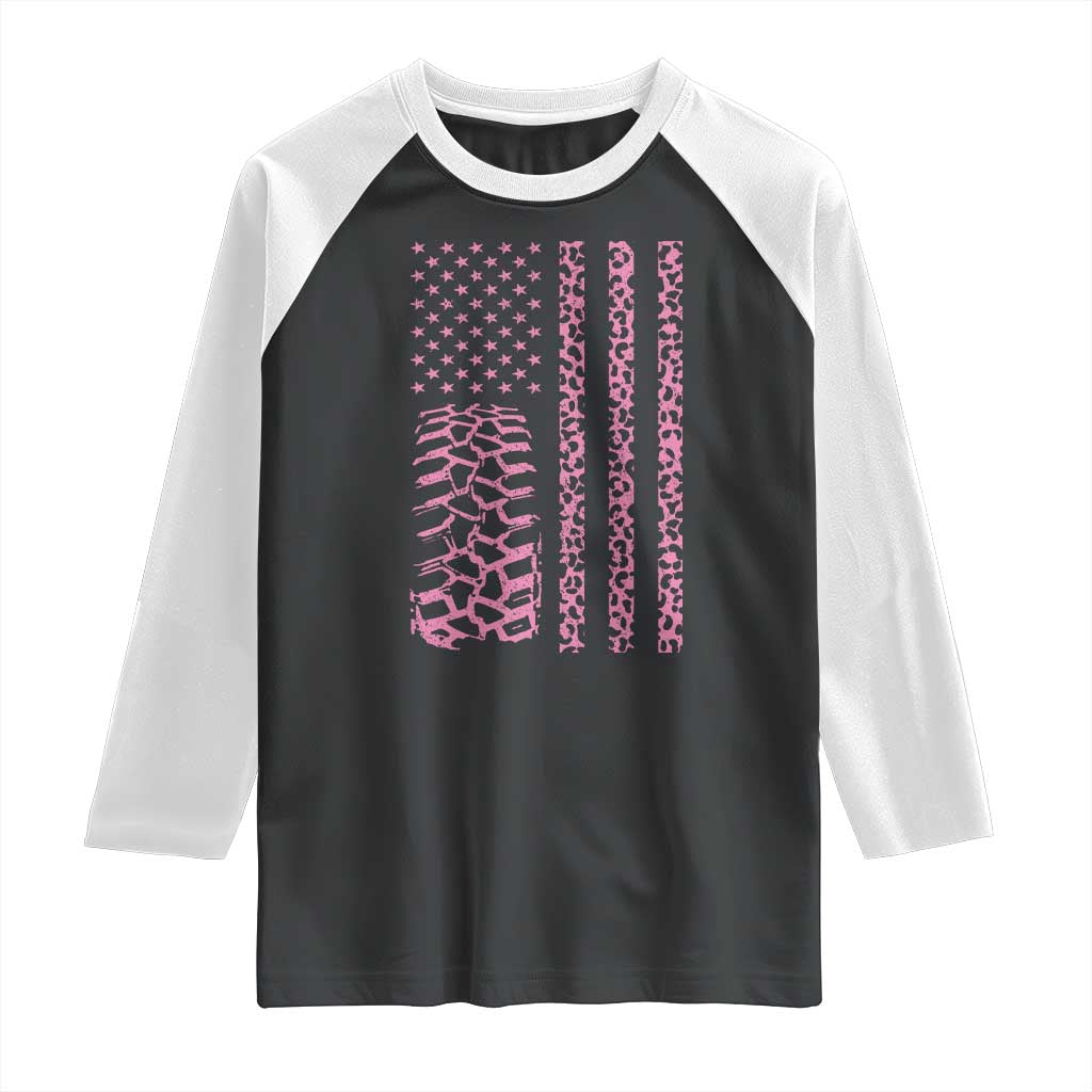 Off Road Car Wheel Pink Leopard Print American Flag Raglan Shirt TS11 Black White Print Your Wear