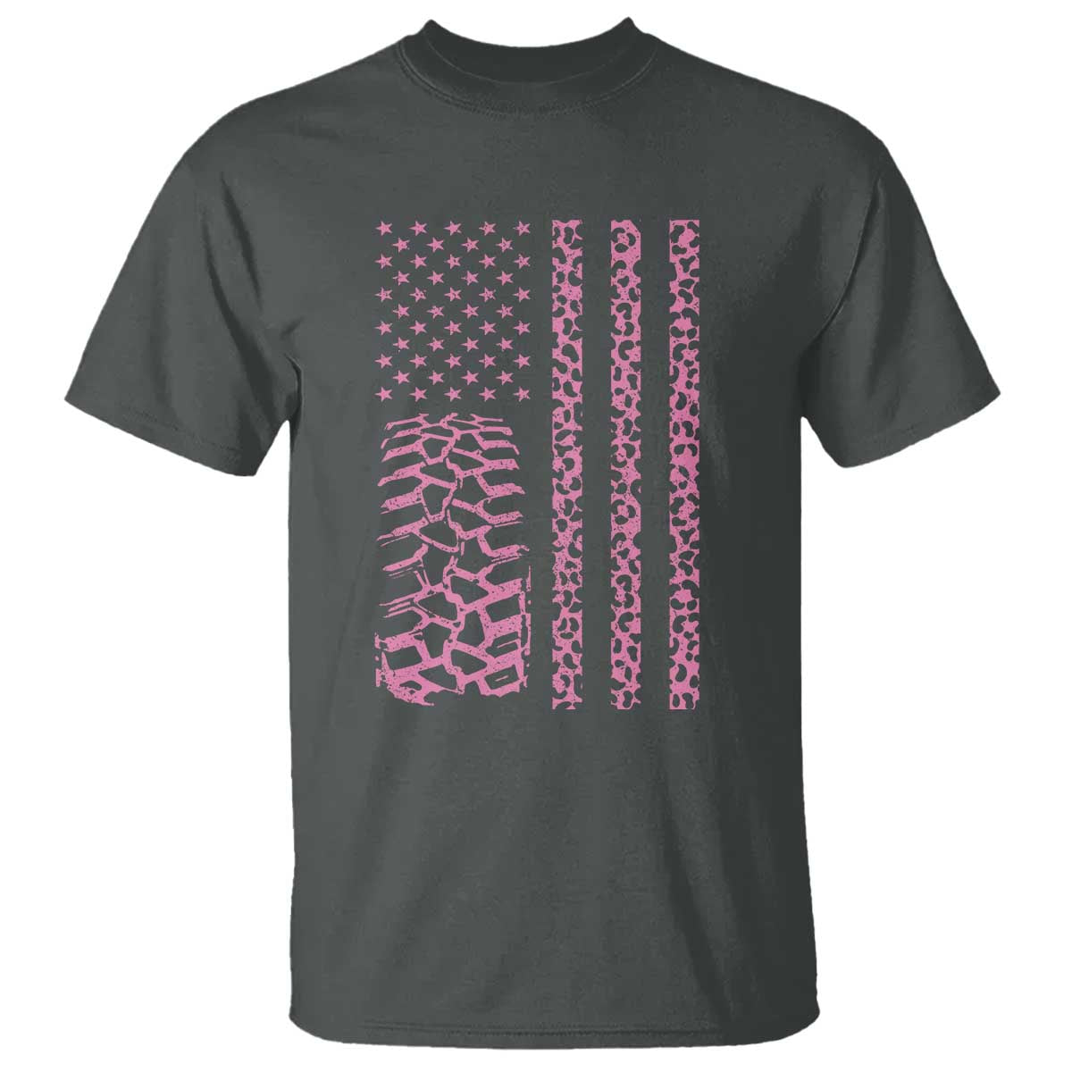 Off Road Car Wheel Pink Leopard Print American Flag T Shirt TS11 Dark Heather Print Your Wear