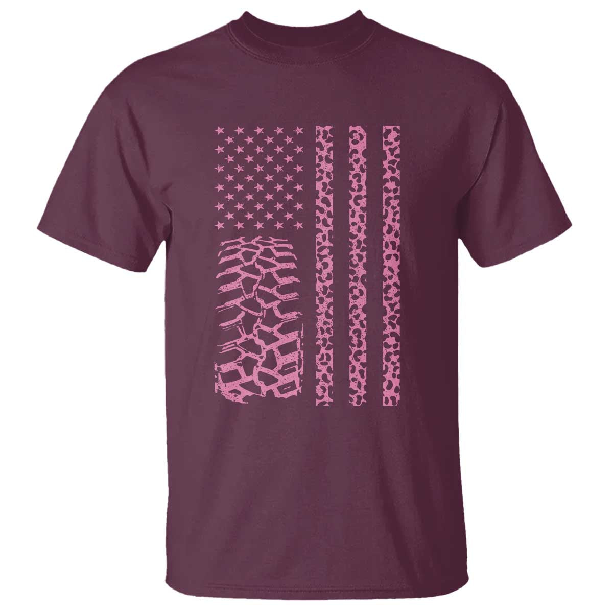 Off Road Car Wheel Pink Leopard Print American Flag T Shirt TS11 Maroon Print Your Wear