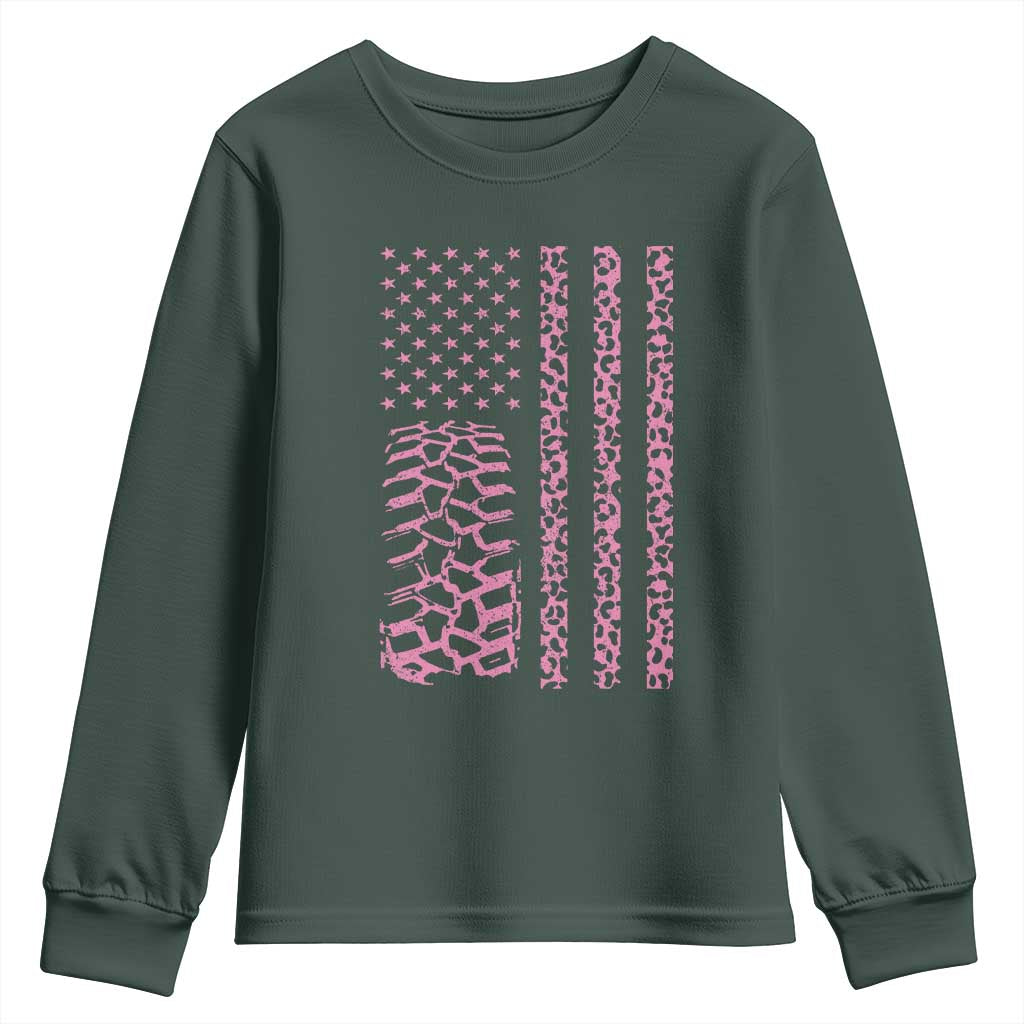 Off Road Car Wheel Pink Leopard Print American Flag Youth Sweatshirt TS11 Dark Forest Green Print Your Wear