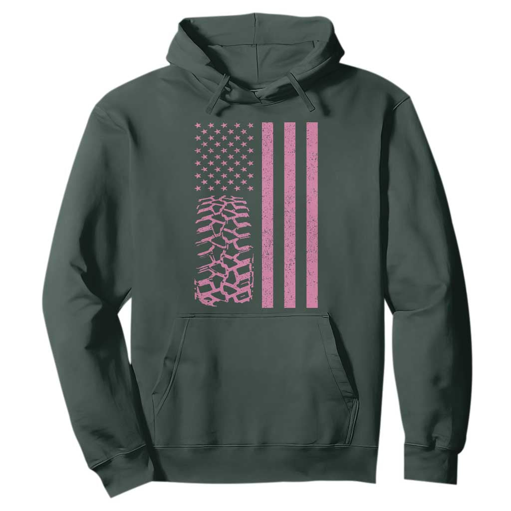 Off Road Car Wheel Vintage Pink American Flag Hoodie TS11 Dark Forest Green Print Your Wear