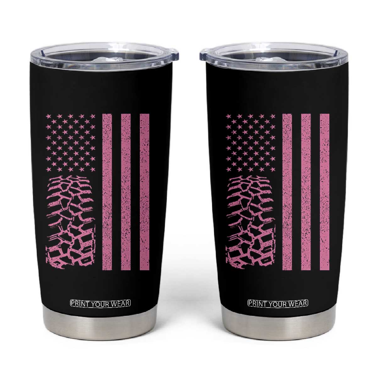Off Road Car Wheel Vintage Pink American Flag Tumbler Cup TS11 Black Print Your Wear