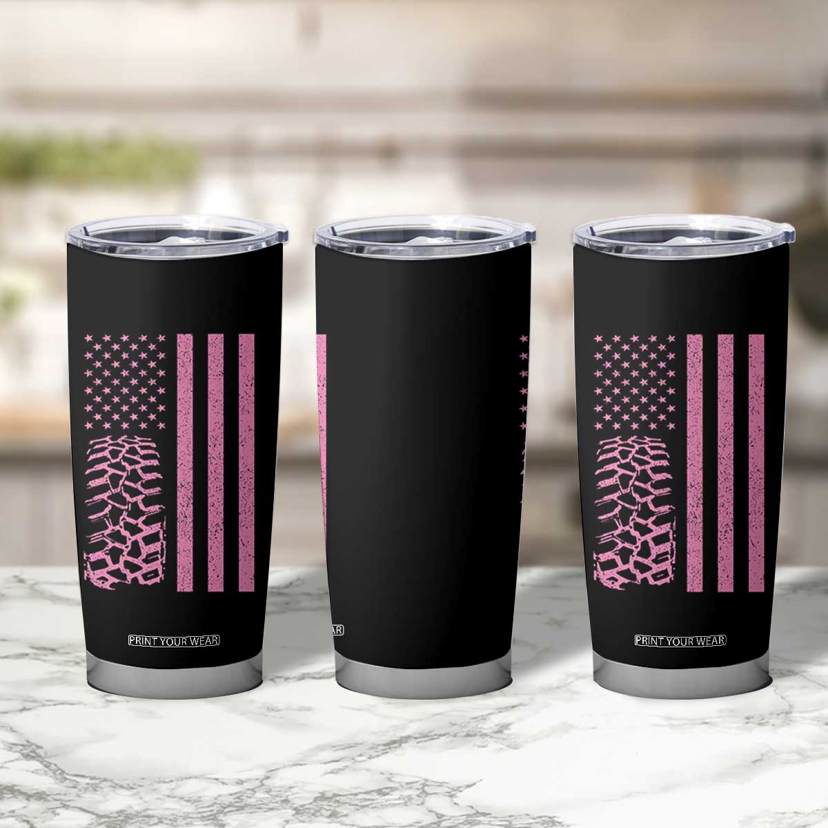 Off Road Car Wheel Vintage Pink American Flag Tumbler Cup TS11 Print Your Wear