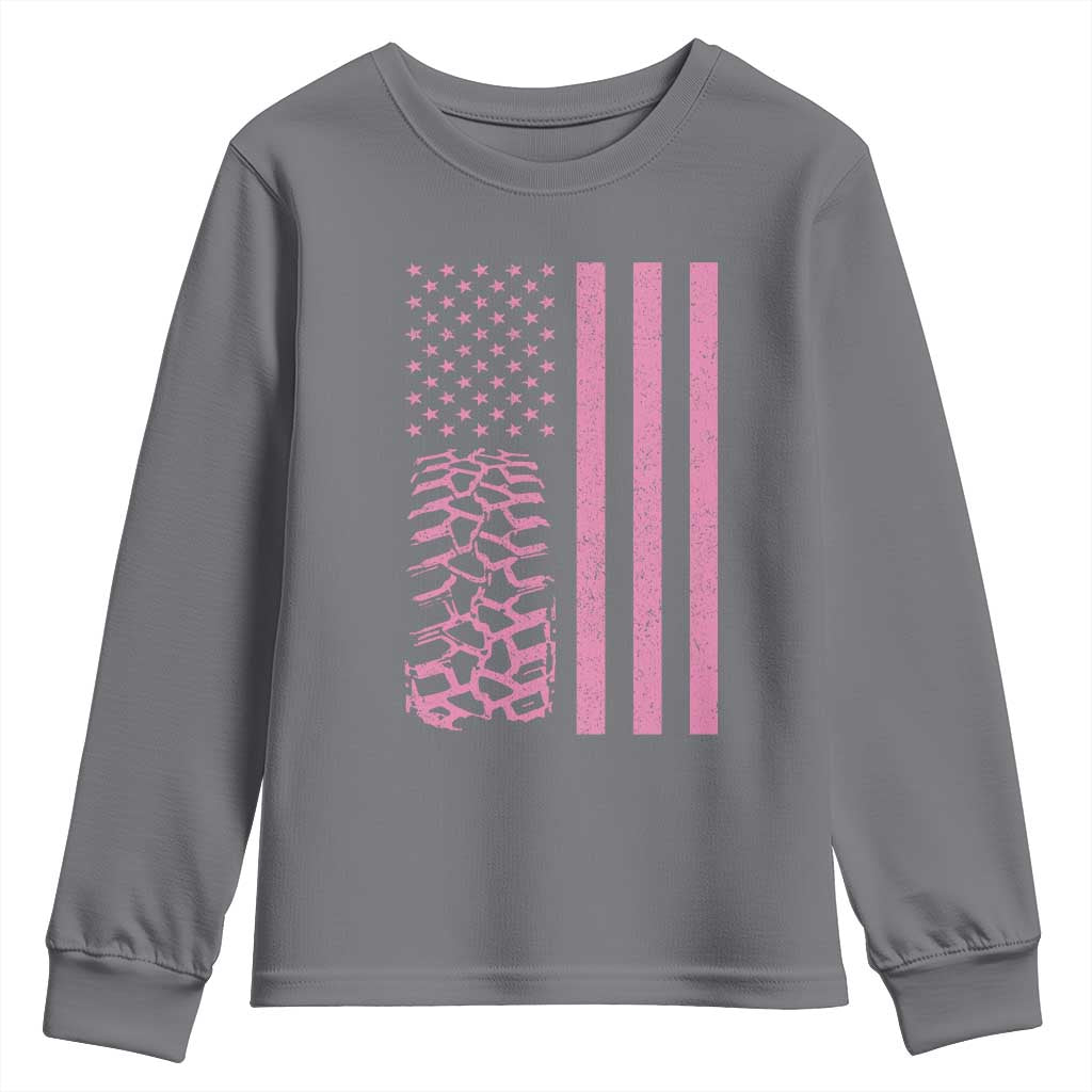 Off Road Car Wheel Vintage Pink American Flag Youth Sweatshirt TS11 Charcoal Print Your Wear