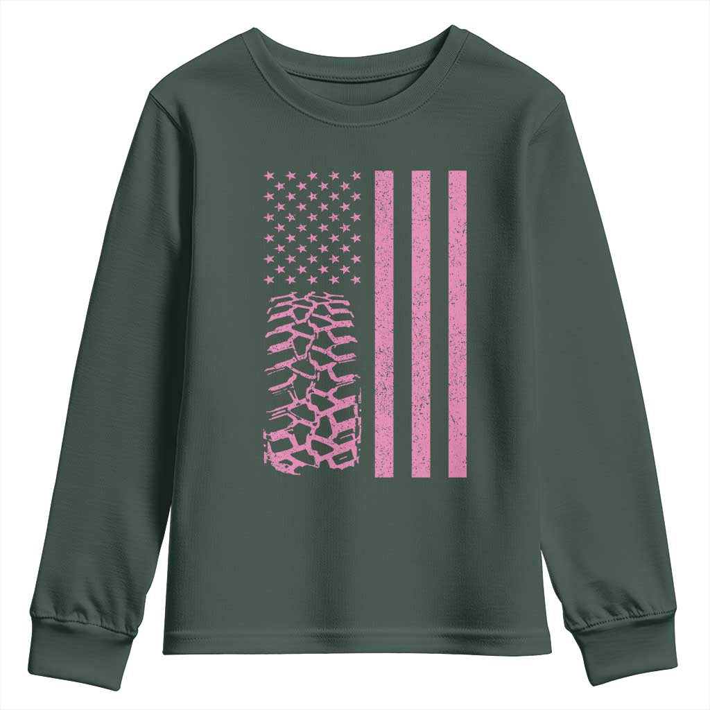 Off Road Car Wheel Vintage Pink American Flag Youth Sweatshirt TS11 Dark Forest Green Print Your Wear