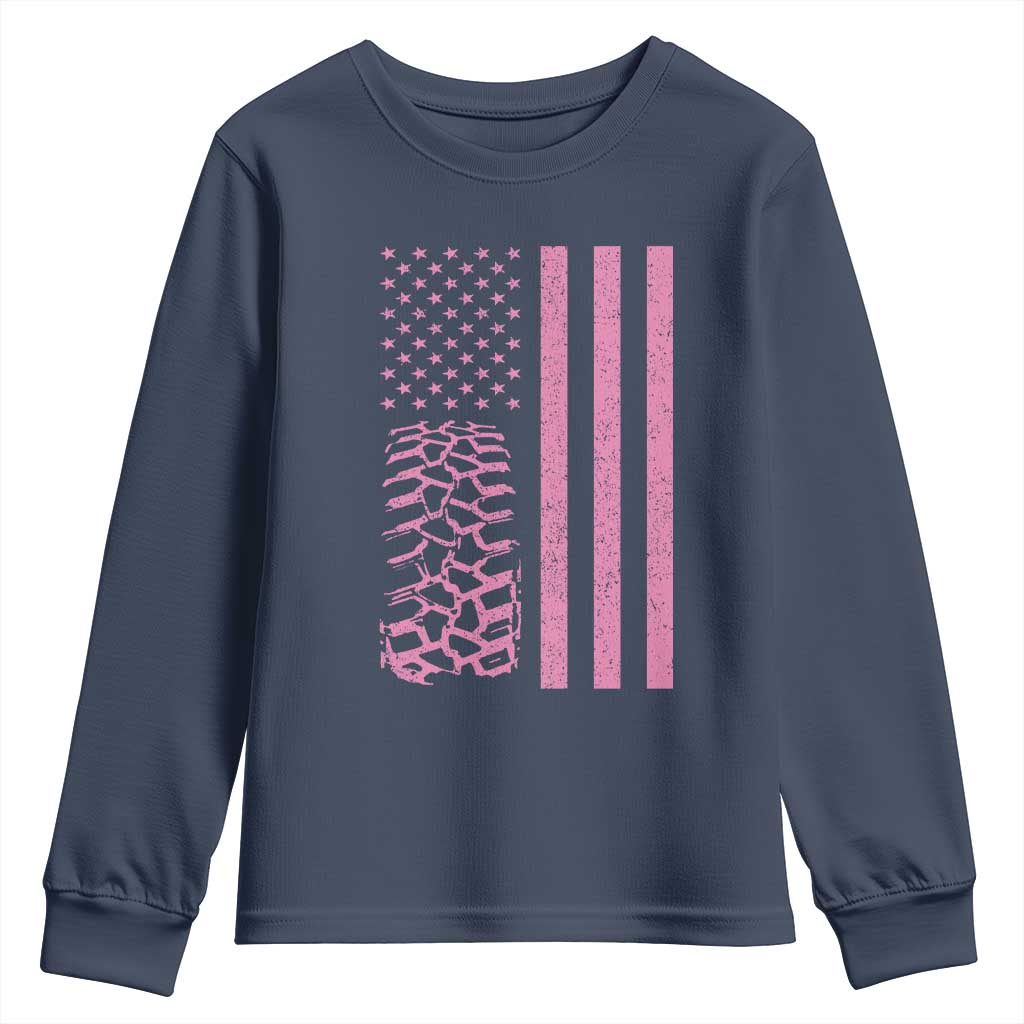 Off Road Car Wheel Vintage Pink American Flag Youth Sweatshirt TS11 Navy Print Your Wear
