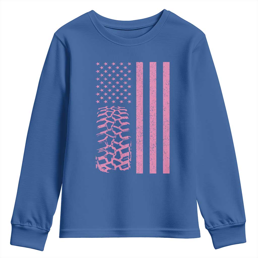 Off Road Car Wheel Vintage Pink American Flag Youth Sweatshirt TS11 Royal Blue Print Your Wear