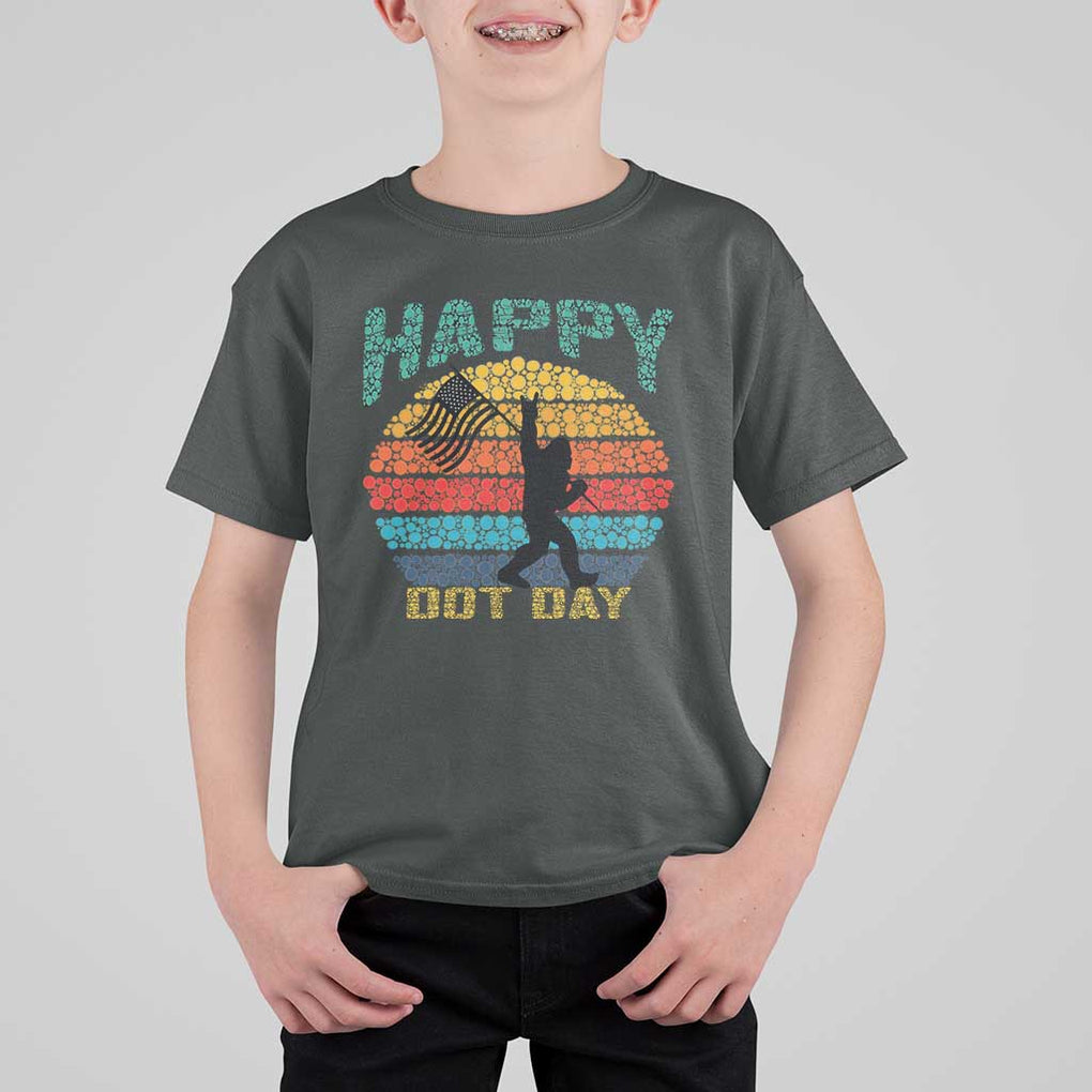 Happy Dot Day Bigfoot T Shirt For Kid American Flag Retro Sunset TS11 Dark Heather Print Your Wear