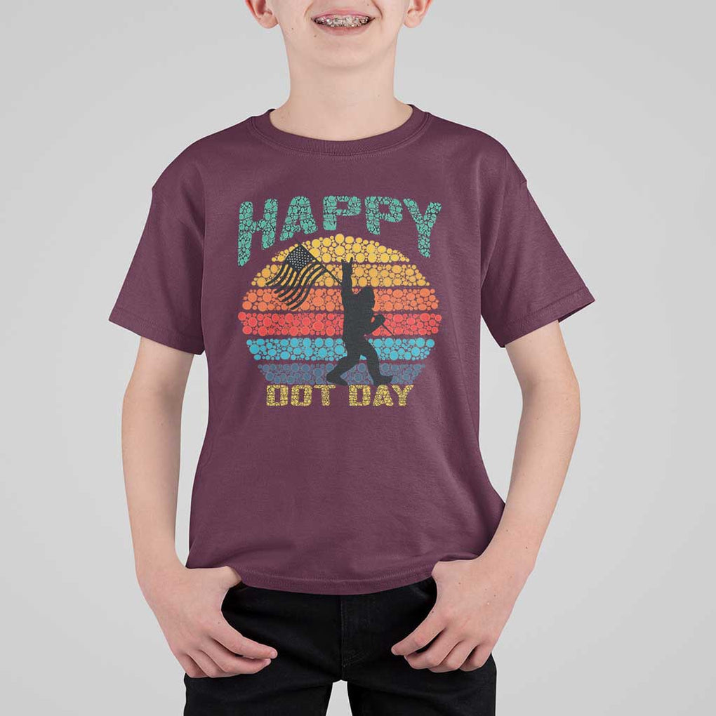 Happy Dot Day Bigfoot T Shirt For Kid American Flag Retro Sunset TS11 Maroon Print Your Wear