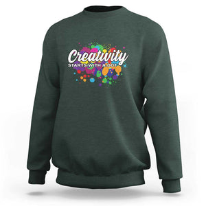 Happy Dot Day Sweatshirt Creativity Starts With A Dot Colorful Dots Watercolor TS11 Dark Forest Green Print Your Wear