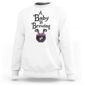 Funny Halloween Pregnancy Announcement Sweatshirt A Baby Is Brewing Witch Cauldron Footprint Pregnant Baby TS11 White Print Your Wear