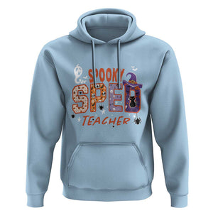 Spooky SPED Teacher Hoodie Special Education Teacher Halloween Witch Hat Cat Ghost TS11 Light Blue Print Your Wear