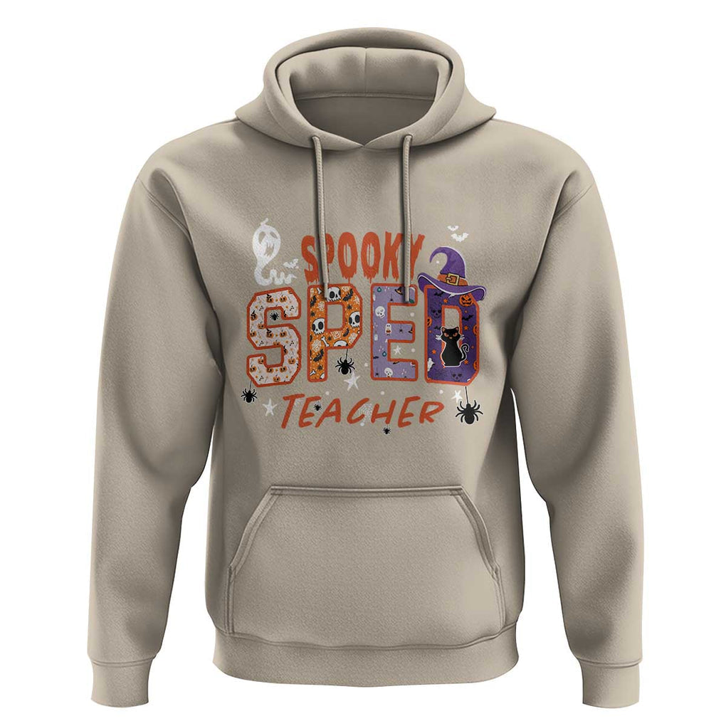 Spooky SPED Teacher Hoodie Special Education Teacher Halloween Witch Hat Cat Ghost TS11 Sand Print Your Wear