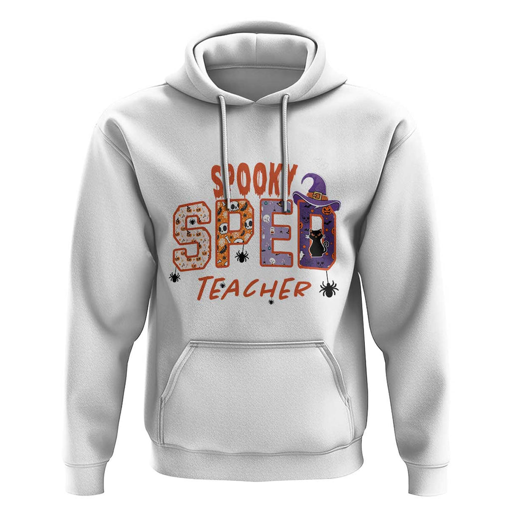 Spooky SPED Teacher Hoodie Special Education Teacher Halloween Witch Hat Cat Ghost TS11 White Print Your Wear