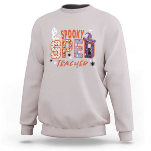 Spooky SPED Teacher Sweatshirt Special Education Teacher Halloween Witch Hat Cat Ghost TS11 Ice Gray Print Your Wear