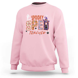 Spooky SPED Teacher Sweatshirt Special Education Teacher Halloween Witch Hat Cat Ghost TS11 Light Pink Print Your Wear