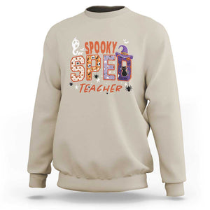 Spooky SPED Teacher Sweatshirt Special Education Teacher Halloween Witch Hat Cat Ghost TS11 Sand Print Your Wear