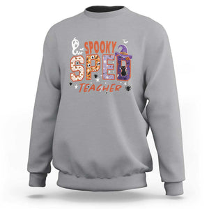 Spooky SPED Teacher Sweatshirt Special Education Teacher Halloween Witch Hat Cat Ghost TS11 Sport Gray Print Your Wear