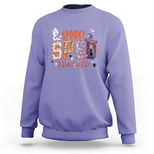 Spooky SPED Teacher Sweatshirt Special Education Teacher Halloween Witch Hat Cat Ghost TS11 Violet Print Your Wear