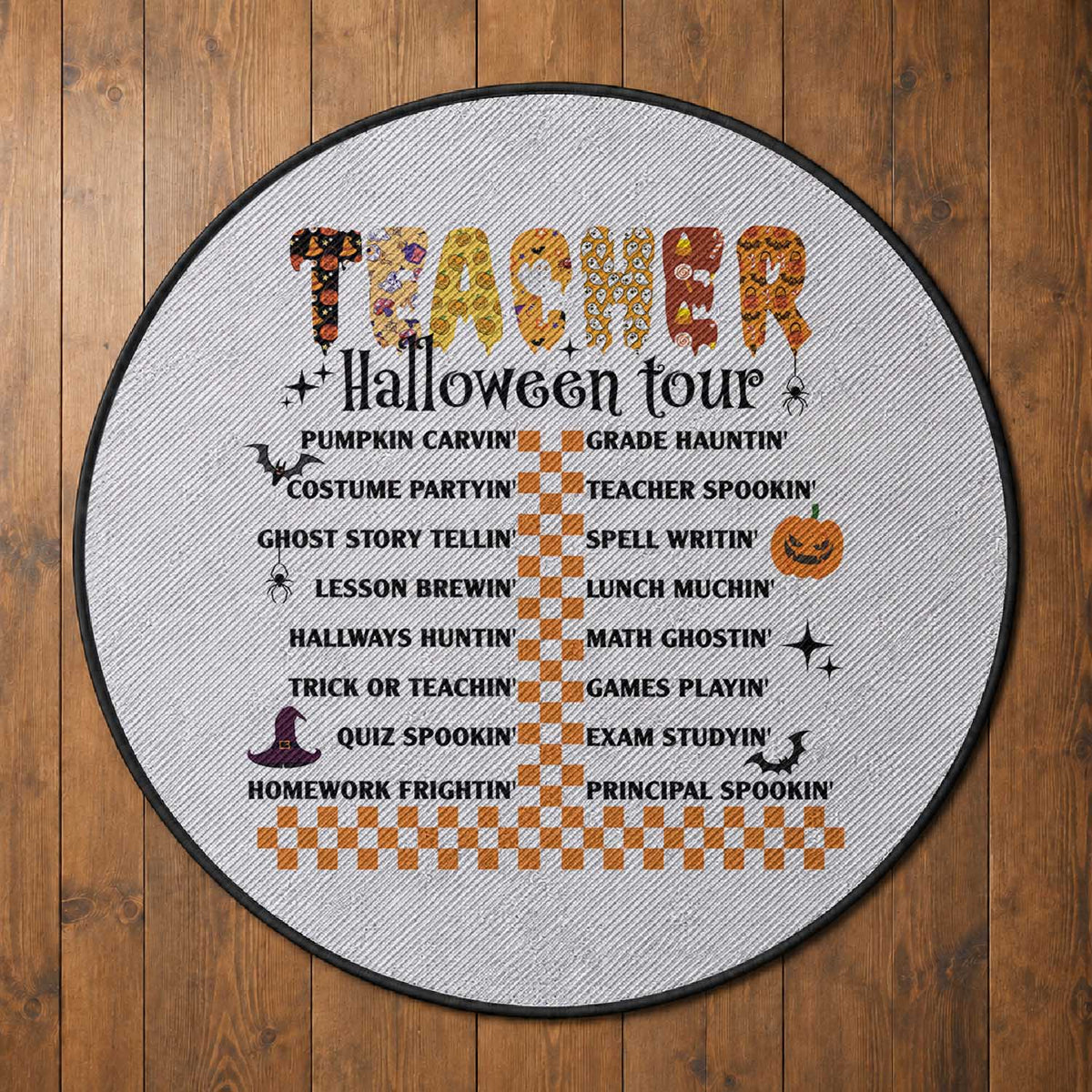 Funny Teacher Halloween Tour Round Rug Spooky Teacher Activities Pumpkin Witch Hat Bat
