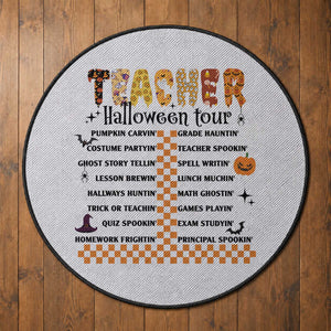 Funny Teacher Halloween Tour Round Rug Spooky Teacher Activities Pumpkin Witch Hat Bat