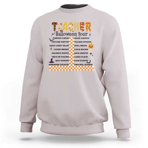 Funny Teacher Halloween Tour Sweatshirt Spooky Teacher Activities Pumpkin Witch Hat Bat TS11 Ice Gray Print Your Wear