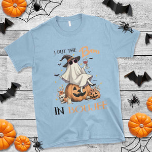 I Put The Boo In Boujee T Shirt Halloween Cute Lady Ghost Is Drinking Wine Pumpkin TS11 Light Blue Print Your Wear