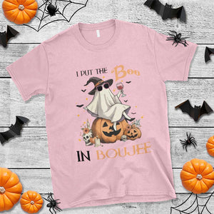 I Put The Boo In Boujee T Shirt Halloween Cute Lady Ghost Is Drinking Wine Pumpkin TS11 Light Pink Print Your Wear