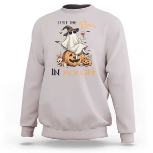 I Put The Boo In Boujee Sweatshirt Halloween Cute Lady Ghost Is Drinking Wine Pumpkin TS11 Ice Gray Print Your Wear