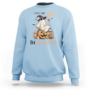 I Put The Boo In Boujee Sweatshirt Halloween Cute Lady Ghost Is Drinking Wine Pumpkin TS11 Light Blue Print Your Wear