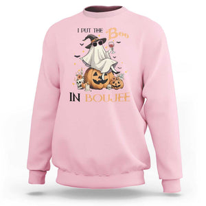 I Put The Boo In Boujee Sweatshirt Halloween Cute Lady Ghost Is Drinking Wine Pumpkin TS11 Light Pink Print Your Wear