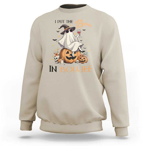 I Put The Boo In Boujee Sweatshirt Halloween Cute Lady Ghost Is Drinking Wine Pumpkin TS11 Sand Print Your Wear