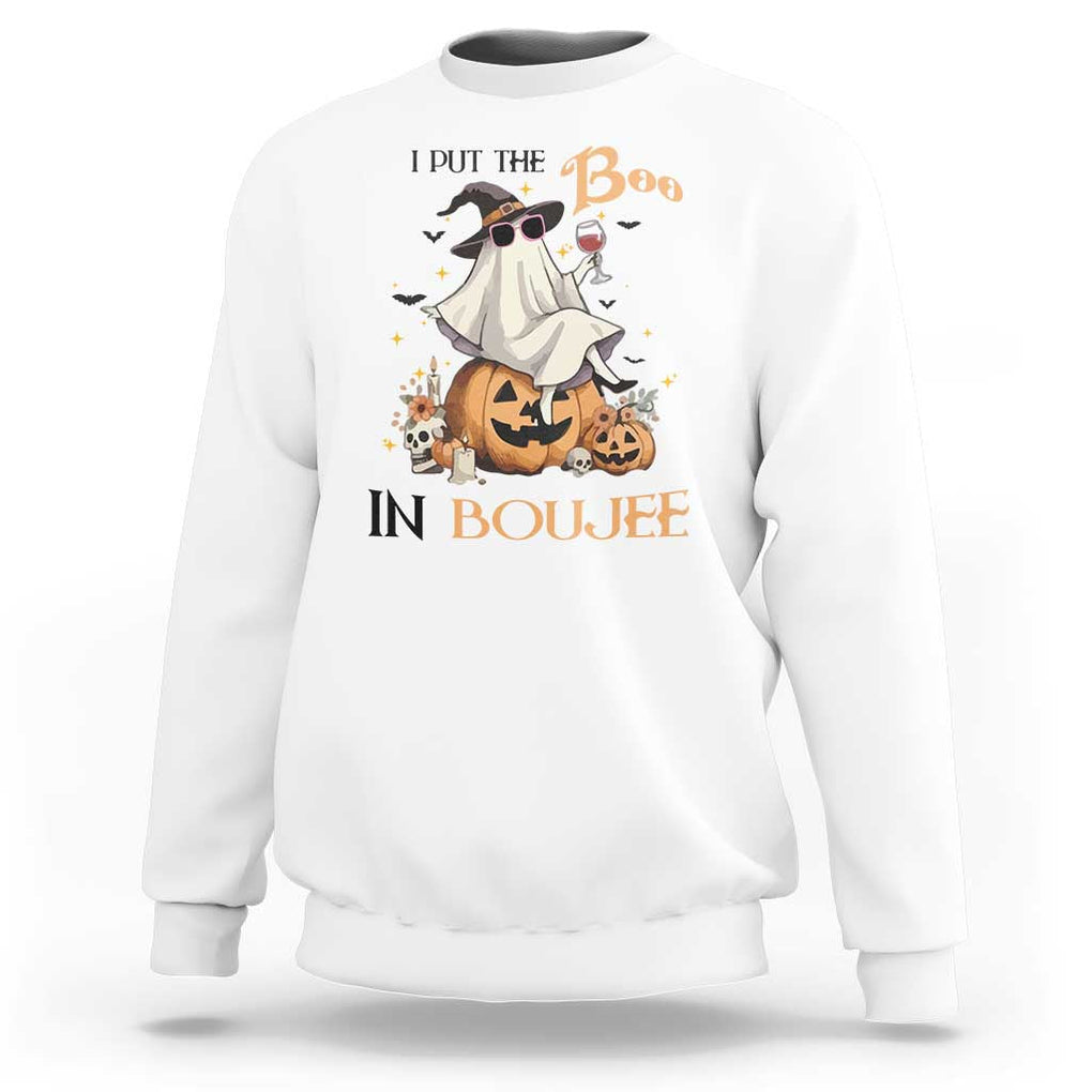 I Put The Boo In Boujee Sweatshirt Halloween Cute Lady Ghost Is Drinking Wine Pumpkin TS11 White Print Your Wear