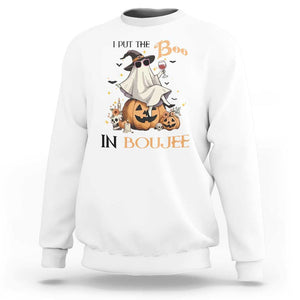 I Put The Boo In Boujee Sweatshirt Halloween Cute Lady Ghost Is Drinking Wine Pumpkin TS11 White Print Your Wear