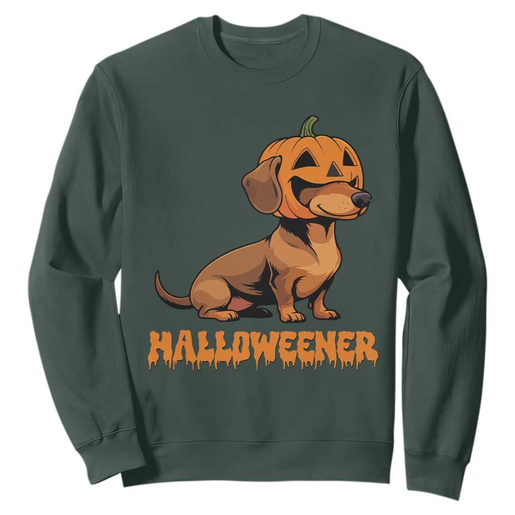 Funny Halloween Dachshund Sweatshirt Halloweener Pumpkin Wiener Dog TS11 Dark Forest Green Print Your Wear