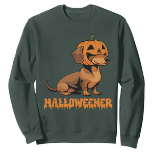 Funny Halloween Dachshund Sweatshirt Halloweener Pumpkin Wiener Dog TS11 Dark Forest Green Print Your Wear