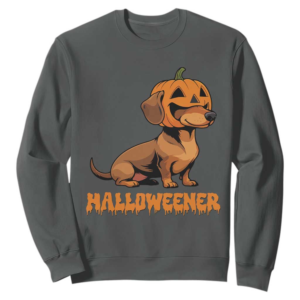Funny Halloween Dachshund Sweatshirt Halloweener Pumpkin Wiener Dog TS11 Dark Heather Print Your Wear