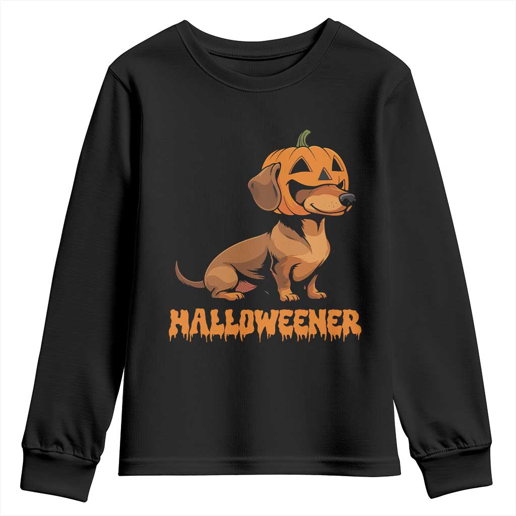Funny Halloween Dachshund Youth Sweatshirt Halloweener Pumpkin Wiener Dog TS11 Black Print Your Wear