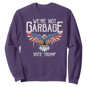 We're Not Garbage Vote Trump Sweatshirt US Election 2024 Vintage Eagle TS11 Purple Print Your Wear