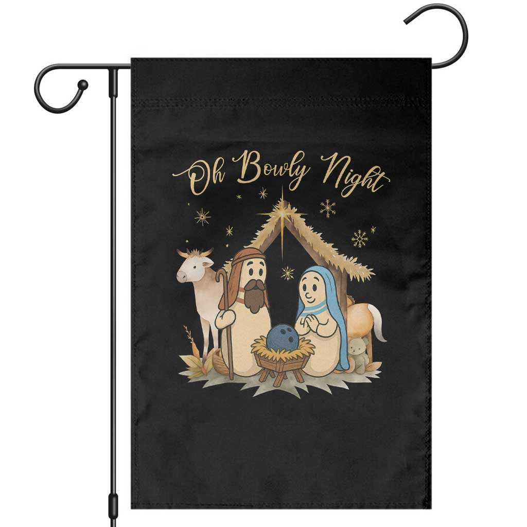 Funny Christmas Bowling Garden Flag Oh Bowly Night Nativity Scene Bowling Pins TS11 Black Print Your Wear