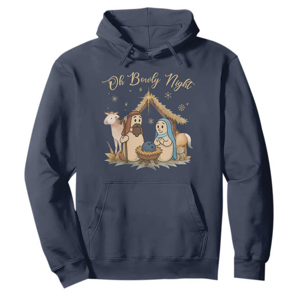 Funny Christmas Bowling Hoodie Oh Bowly Night Nativity Scene Bowling Pins TS11 Navy Print Your Wear